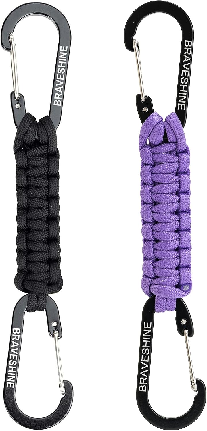 Bravora Paracord Keychain Carabiner Clip, D Ring Hanger Lanyard Hook for Keys and Gear