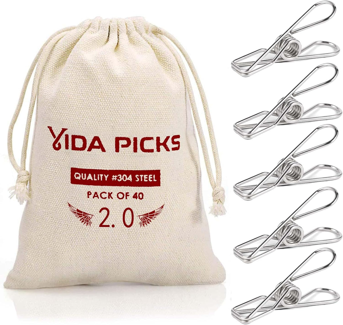 Florava 40 Pack Wire Clothes Pins Heavy Duty Outdoor, Stainless Steel Clothes Pins