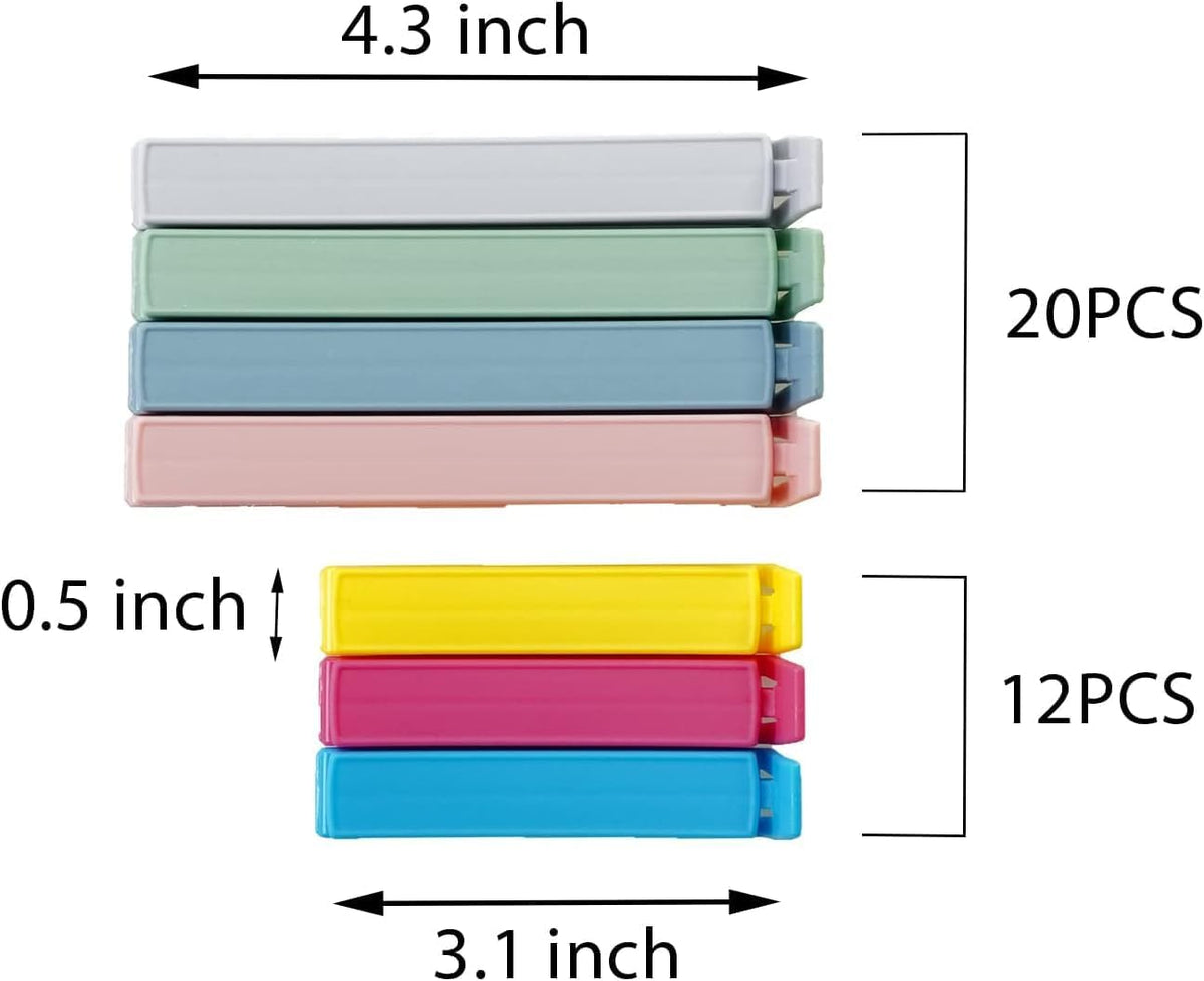Yavora 32 PCS Plastic Chip Clips for Food Packages, Curved Design Sealing Bag Clips