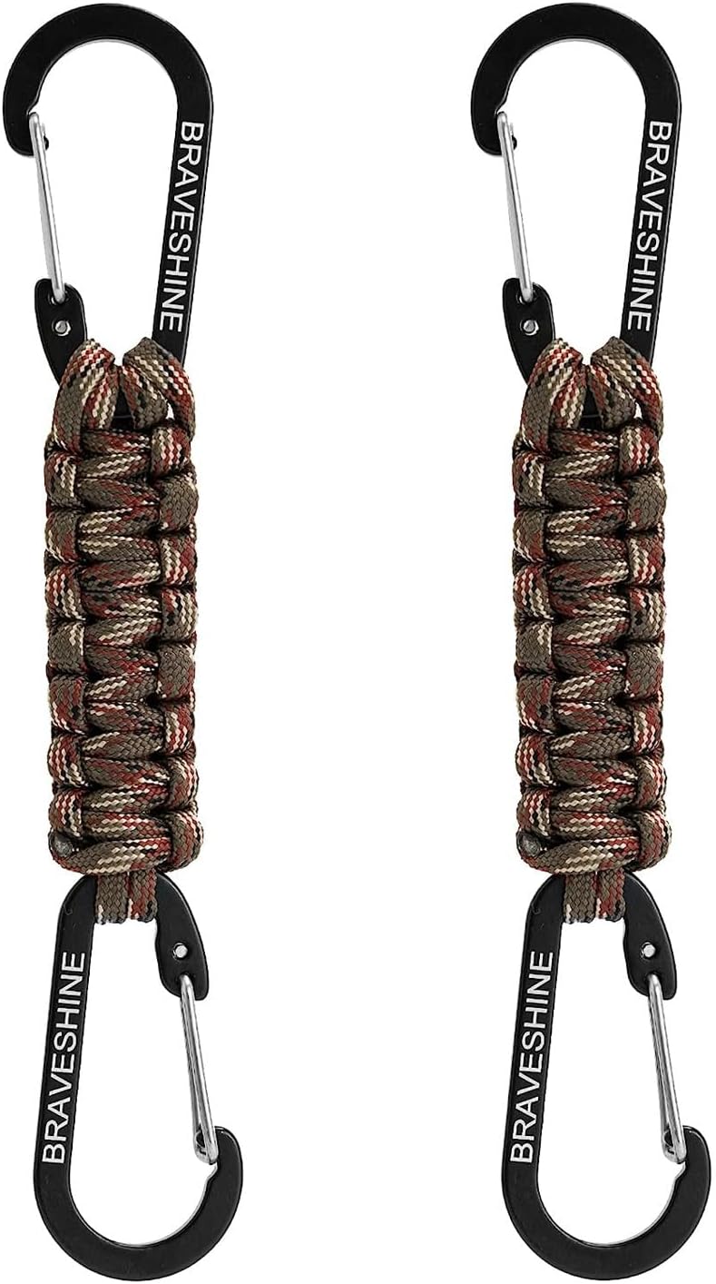 Bravora Paracord Keychain Carabiner Clip, D Ring Hanger Lanyard Hook for Keys and Gear