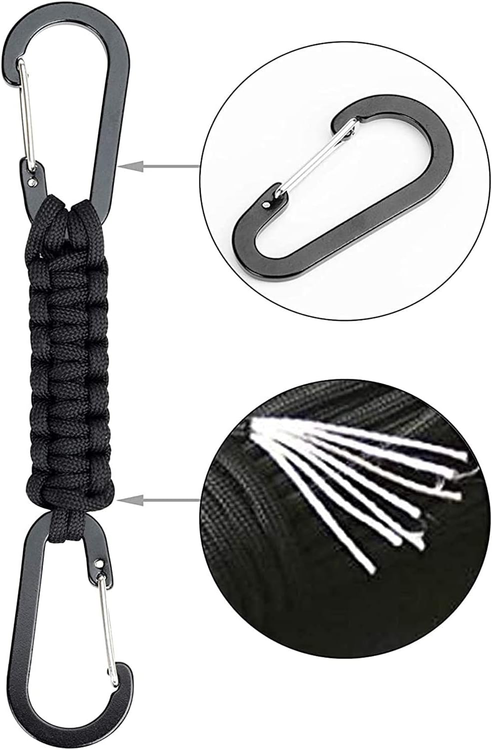 Bravora Paracord Keychain Carabiner Clip, D Ring Hanger Lanyard Hook for Keys and Gear