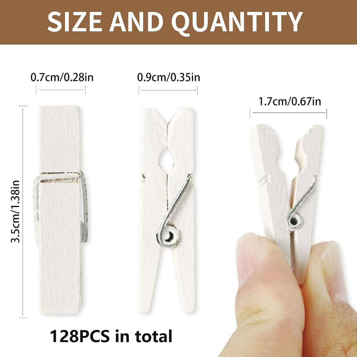 Photoora 128 Pcs Mini Photo Clips, Small Wooden White Clothespins, 1.4 Inch for Crafts