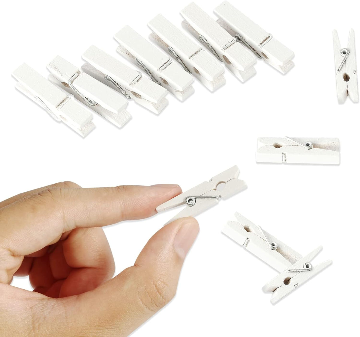 Photoora 128 Pcs Mini Photo Clips, Small Wooden White Clothespins, 1.4 Inch for Crafts