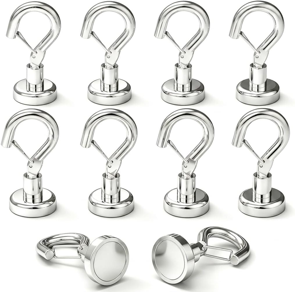Magvora Magnetic Hooks 22lb Heavy Duty Strong Magnet Hooks with Swivel Snap Hook, 2 Pack