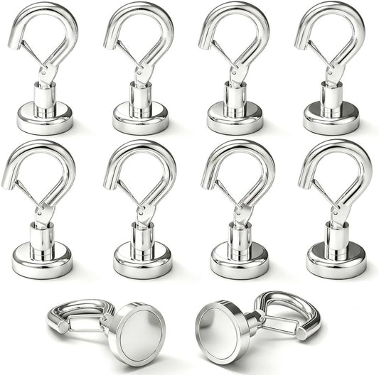 Magvora Magnetic Hooks 22lb Heavy Duty Strong Magnet Hooks with Swivel Snap Hook, 2 Pack