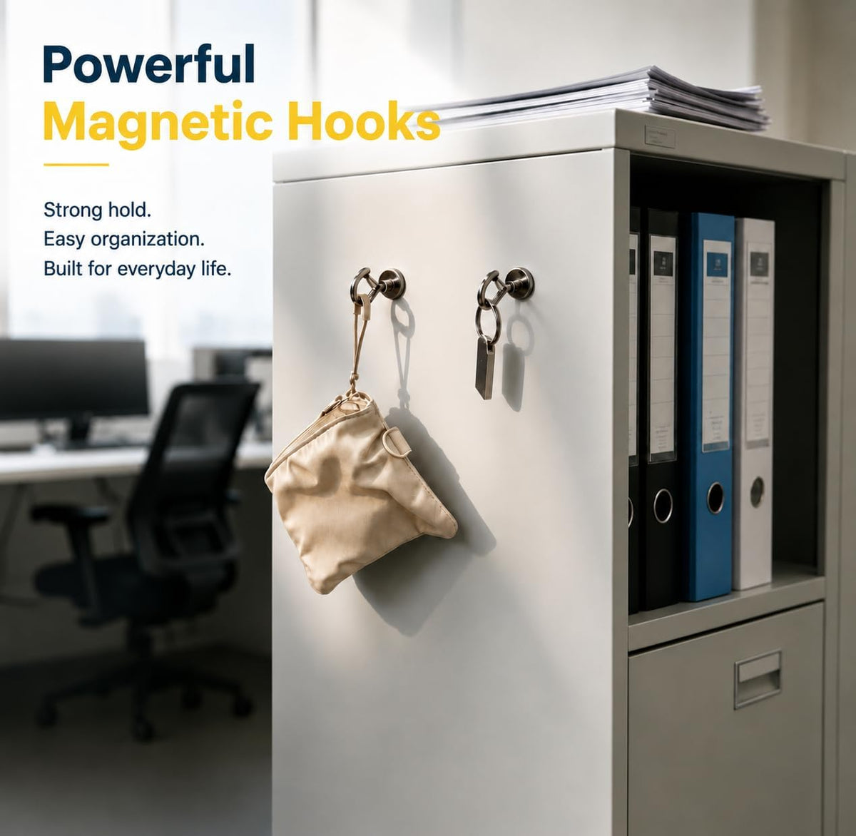 Magvora Magnetic Hooks 22lb Heavy Duty Strong Magnet Hooks with Swivel Snap Hook, 2 Pack