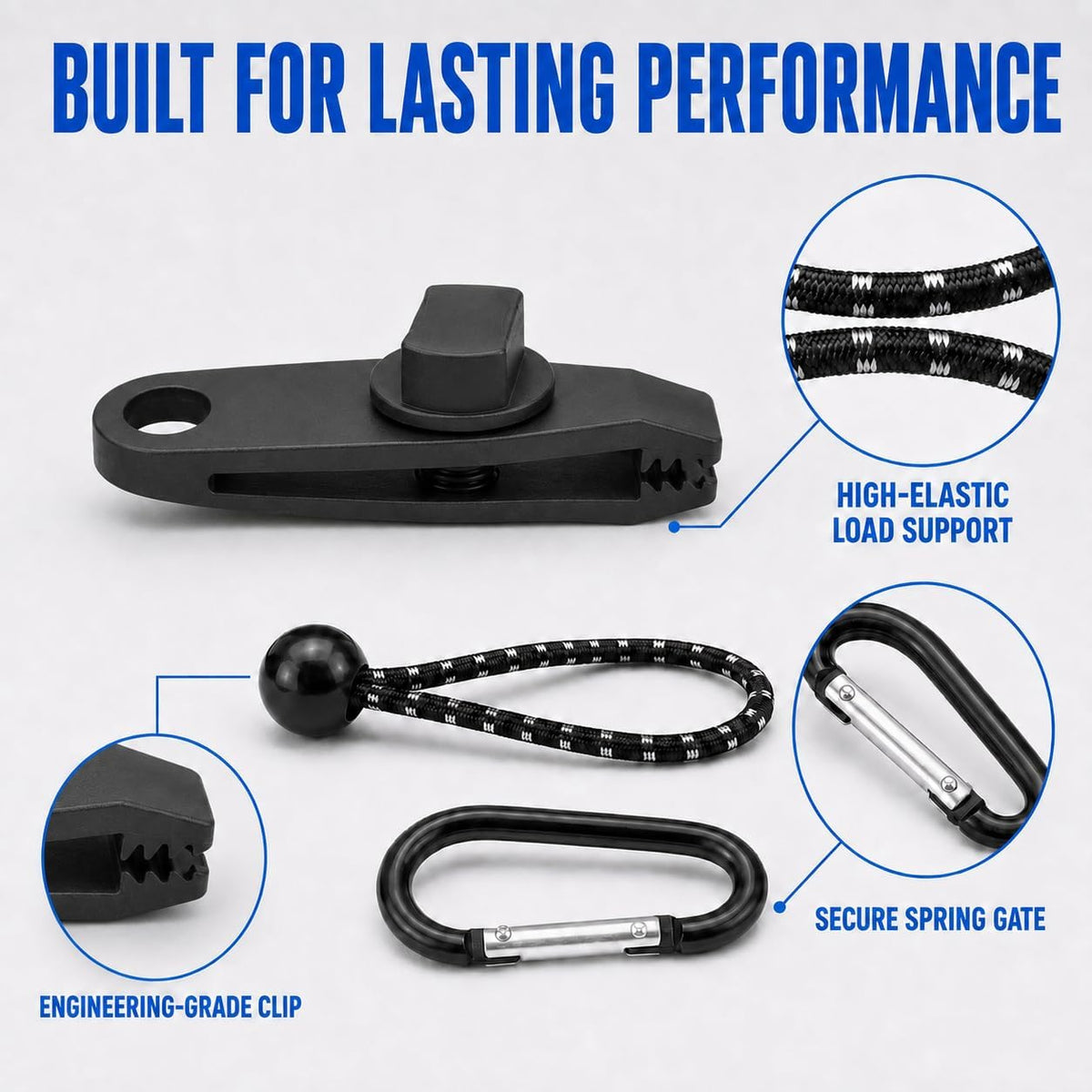 Tarvora Tarp Clips Heavy Duty Lock Grip, 30 Pcs Tarp Tie Downs and Steel Carabiners