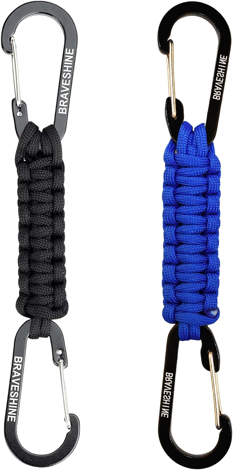 Bravora Paracord Keychain Carabiner Clip, D Ring Hanger Lanyard Hook for Keys and Gear