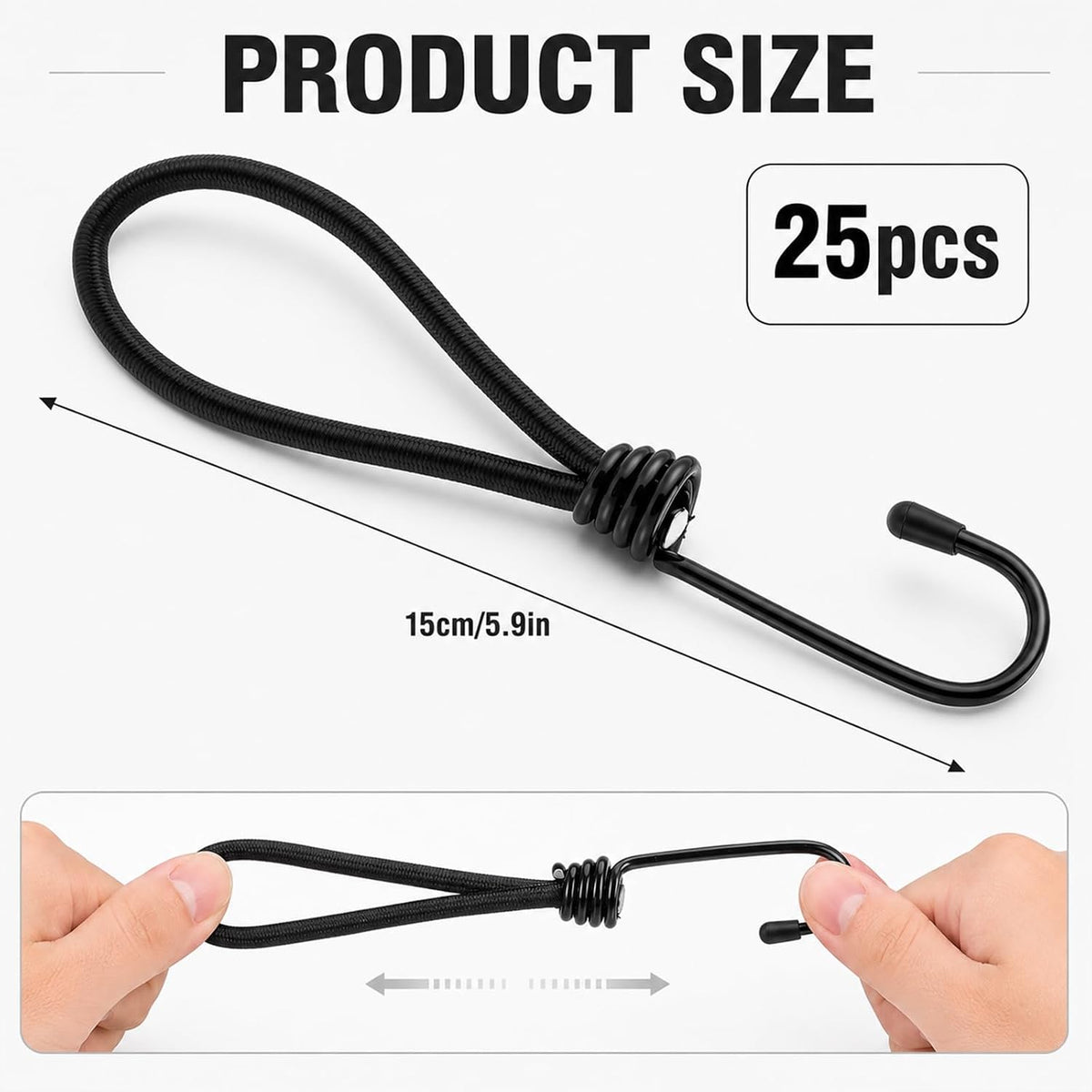 Bunvora 25 Pcs Small Bungee Cords with Hooks, Bulk 5.9 Inch Heavy Duty Tie Down Cords