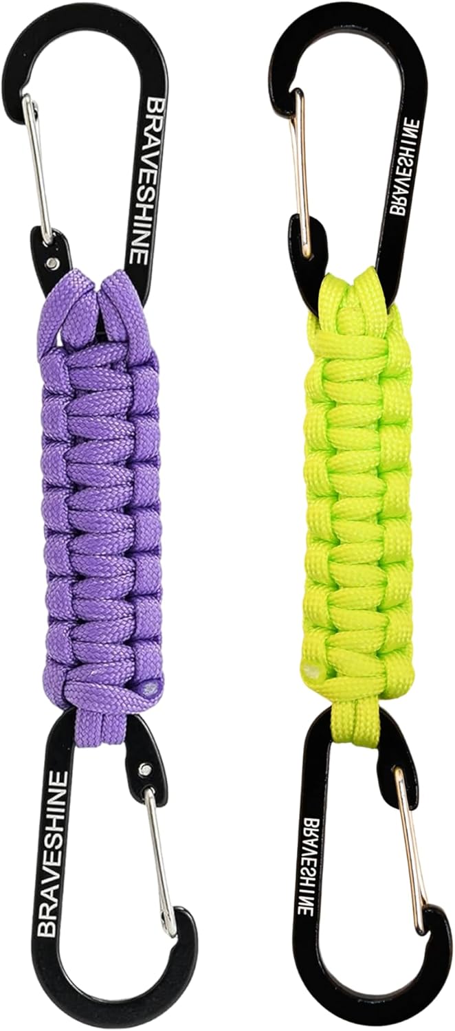 Bravora Paracord Keychain Carabiner Clip, D Ring Hanger Lanyard Hook for Keys and Gear