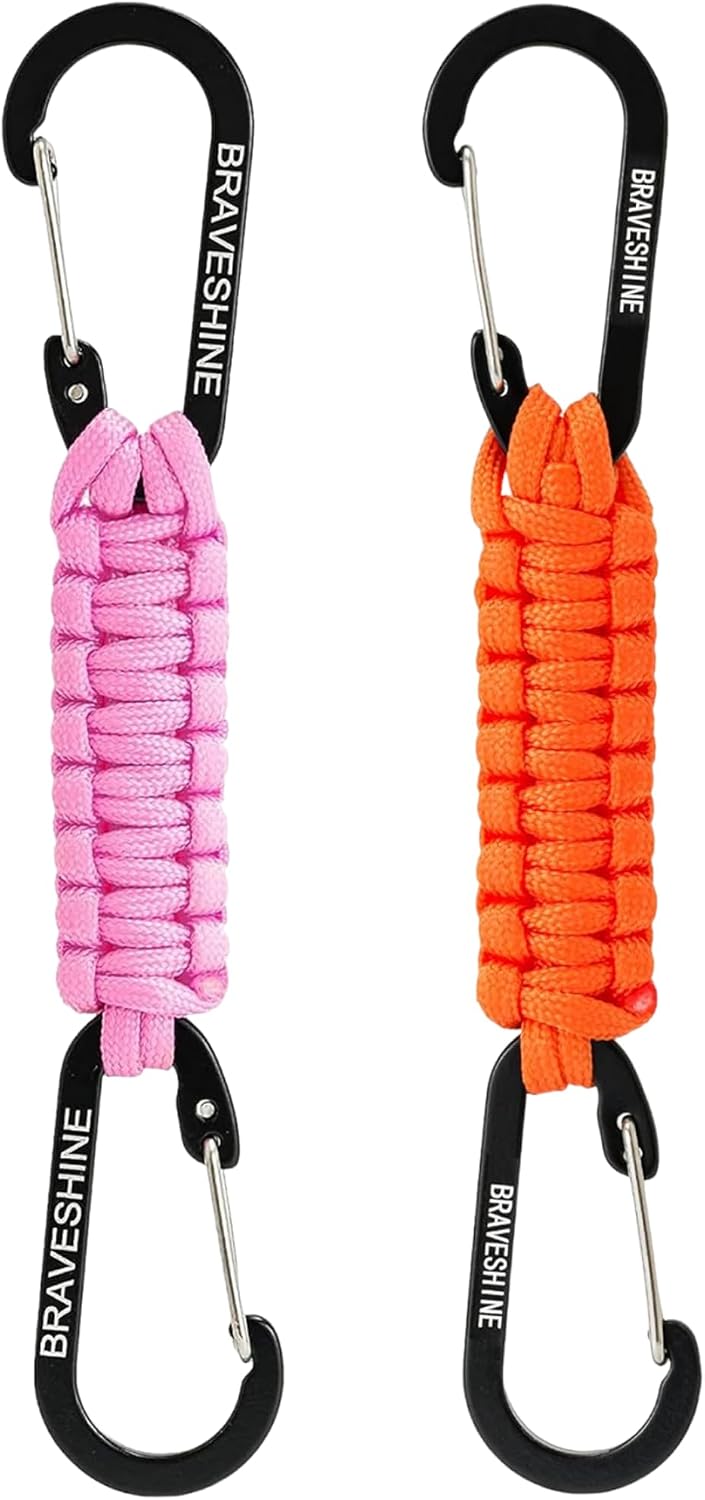Bravora Paracord Keychain Carabiner Clip, D Ring Hanger Lanyard Hook for Keys and Gear