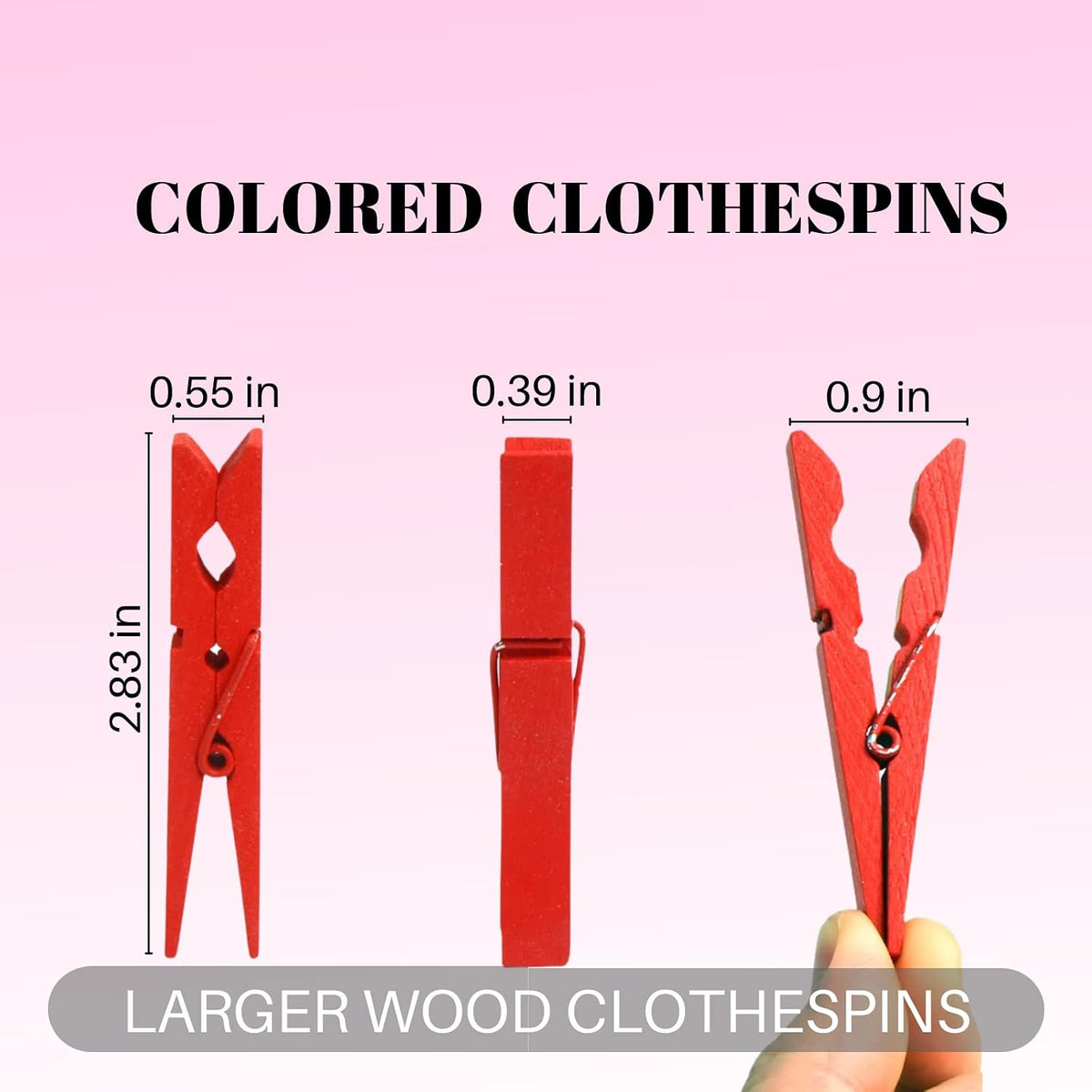 Woodora 10 Colored Wooden Clothespins, 50 Pcs, 2.9 Inch Heavy Duty Clothes Pins Set