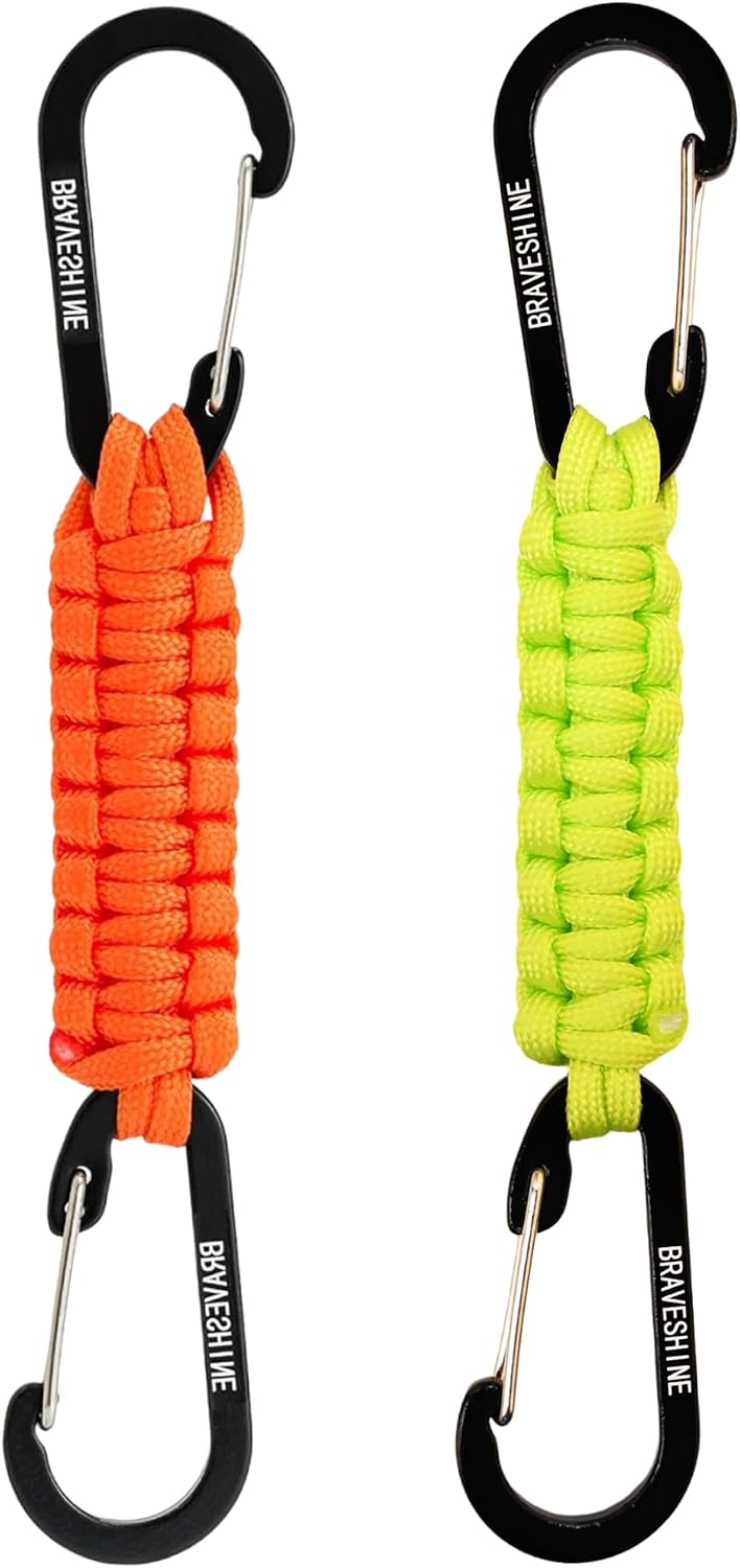 Bravora Paracord Keychain Carabiner Clip, D Ring Hanger Lanyard Hook for Keys and Gear