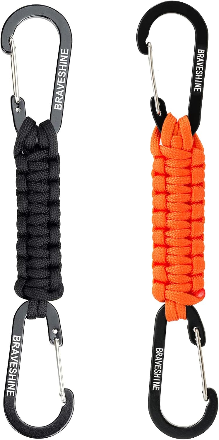 Bravora Paracord Keychain Carabiner Clip, D Ring Hanger Lanyard Hook for Keys and Gear