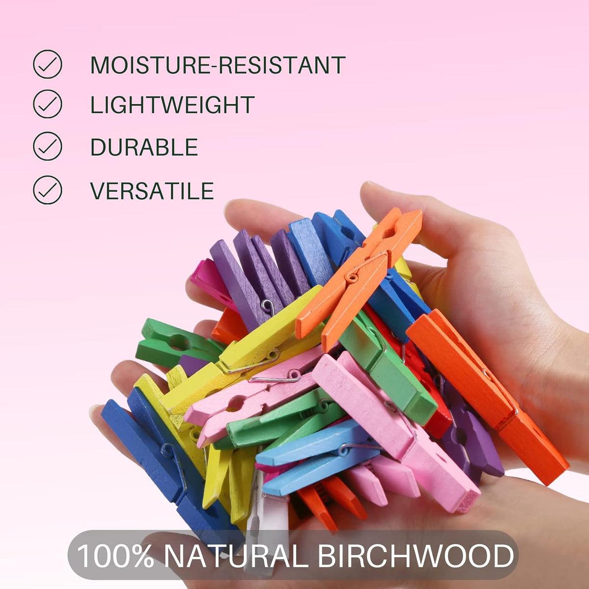 Woodora 10 Colored Wooden Clothespins, 50 Pcs, 2.9 Inch Heavy Duty Clothes Pins Set