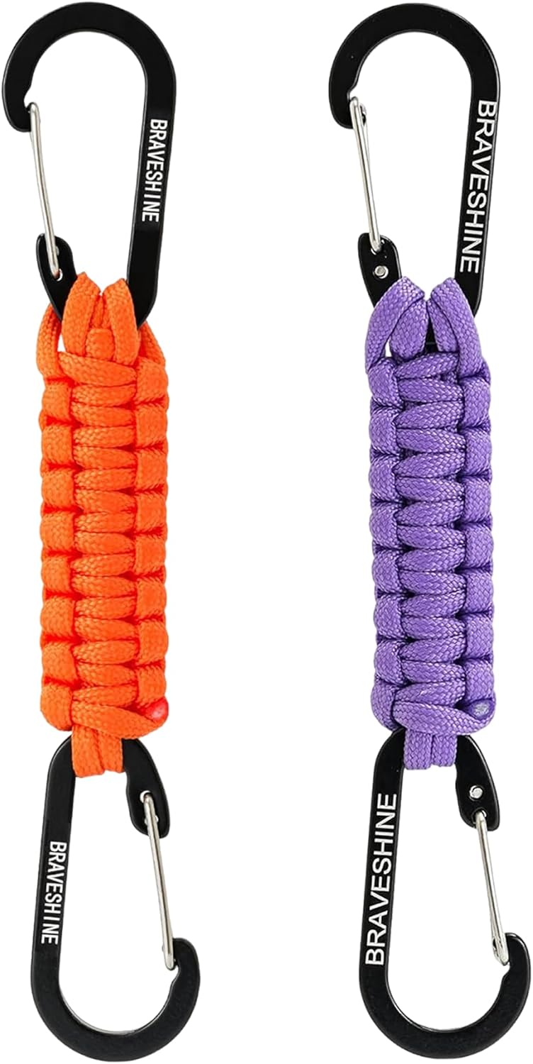 Bravora Paracord Keychain Carabiner Clip, D Ring Hanger Lanyard Hook for Keys and Gear