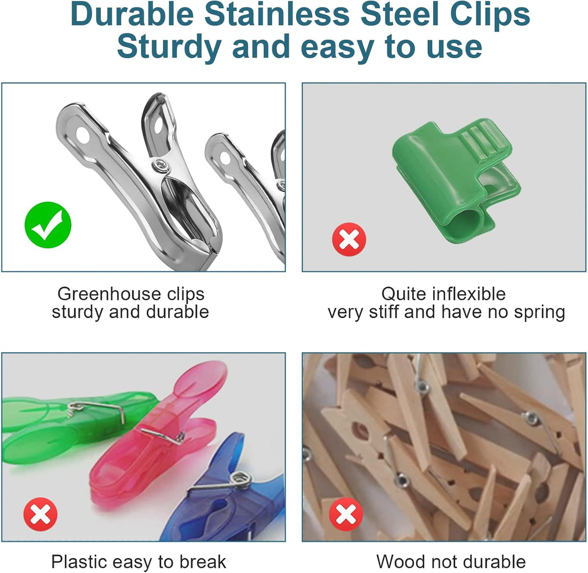 Greenora 40 PCS Greenhouse Clips for Netting, Stainless Steel Garden Clamps, 2 Inch