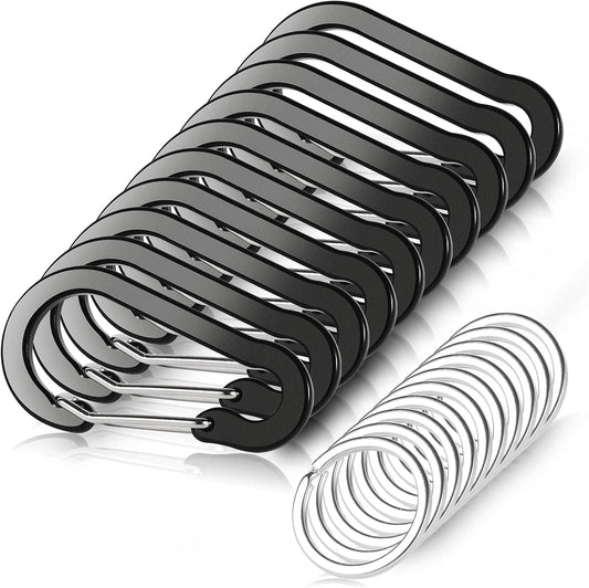 Aluvia 10 Pack Aluminum D Shape Locking Mini Carabiners with Key Rings for Outdoor Use