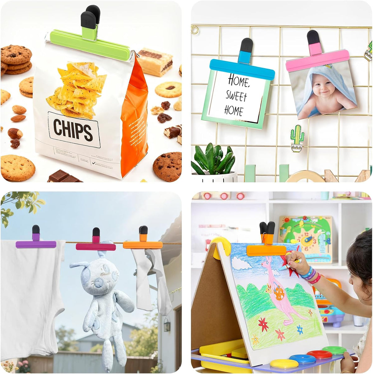 Olivora 6 Pcs Chip Clips, 6 Inch x 3.4 Inch, Colored Food Bag Sealing Clips for Kitchen