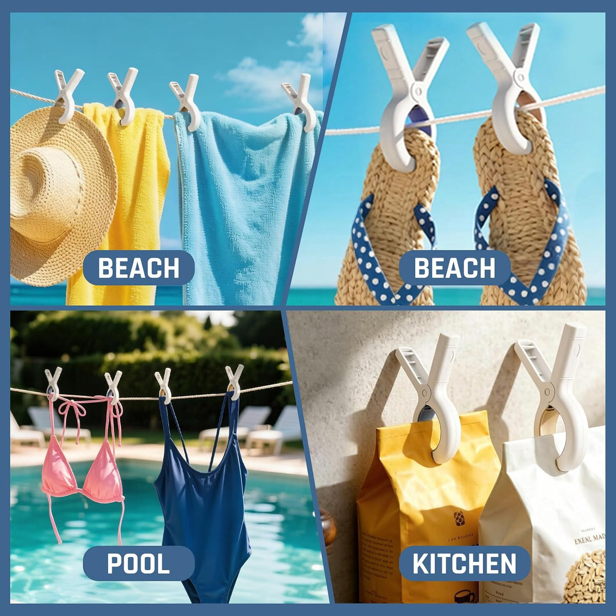 Exelra Extra Large Beach Towel Clips, 8 Pack, 5.1 Inch Chair Clips, Heavy Duty Outdoor