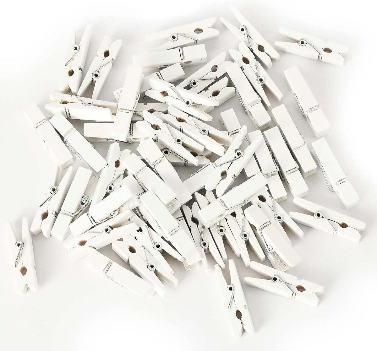 Photoora 128 Pcs Mini Photo Clips, Small Wooden White Clothespins, 1.4 Inch for Crafts