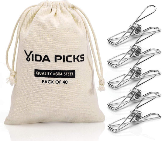 Florava 40 Pack Wire Clothes Pins Heavy Duty Outdoor, Stainless Steel Clothes Pins