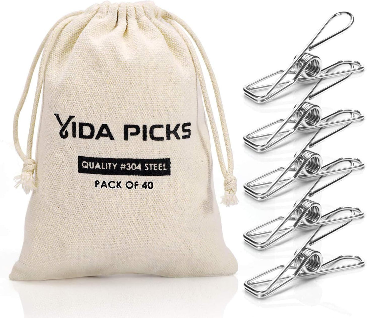 Florava 40 Pack Wire Clothes Pins Heavy Duty Outdoor, Stainless Steel Clothes Pins