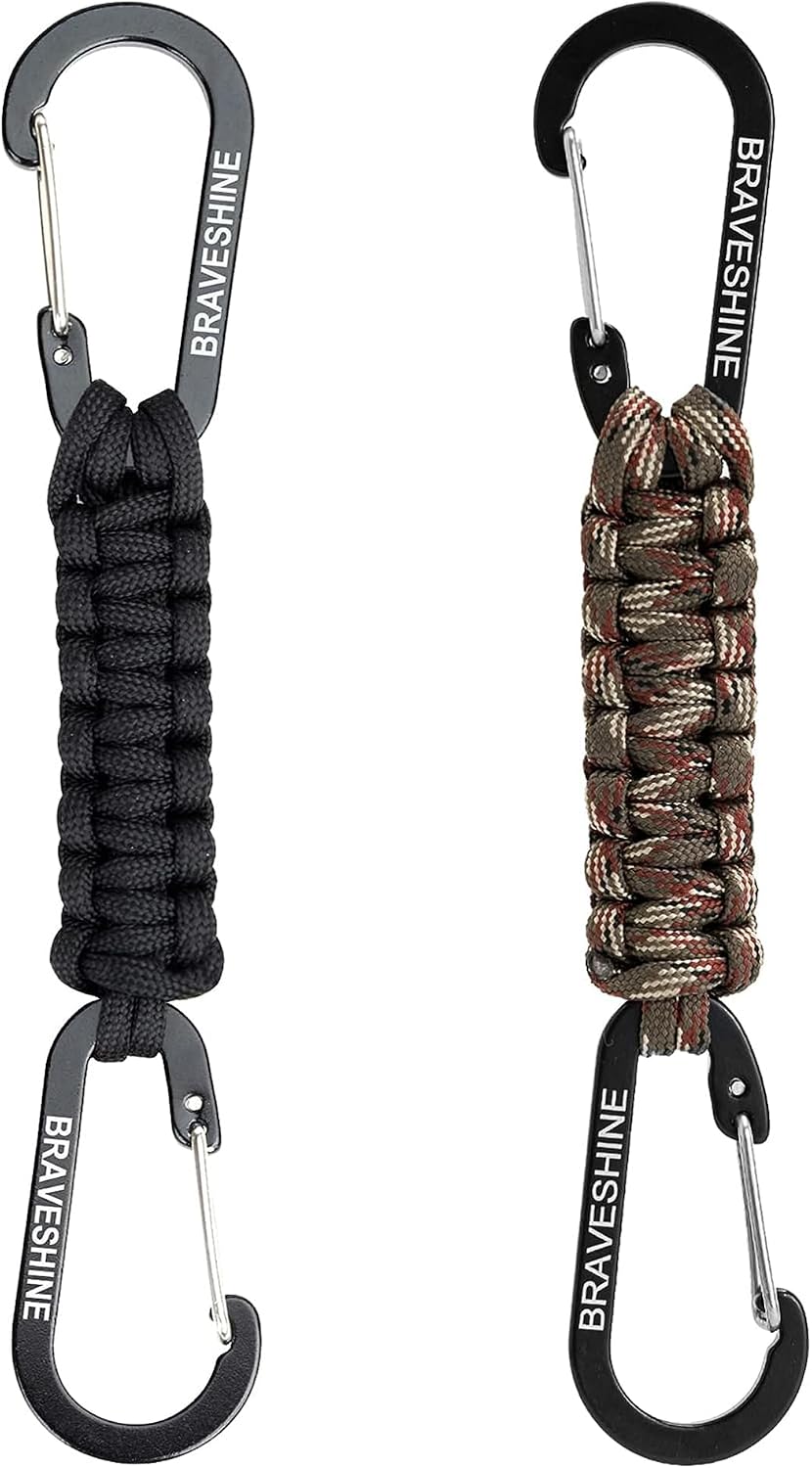 Bravora Paracord Keychain Carabiner Clip, D Ring Hanger Lanyard Hook for Keys and Gear