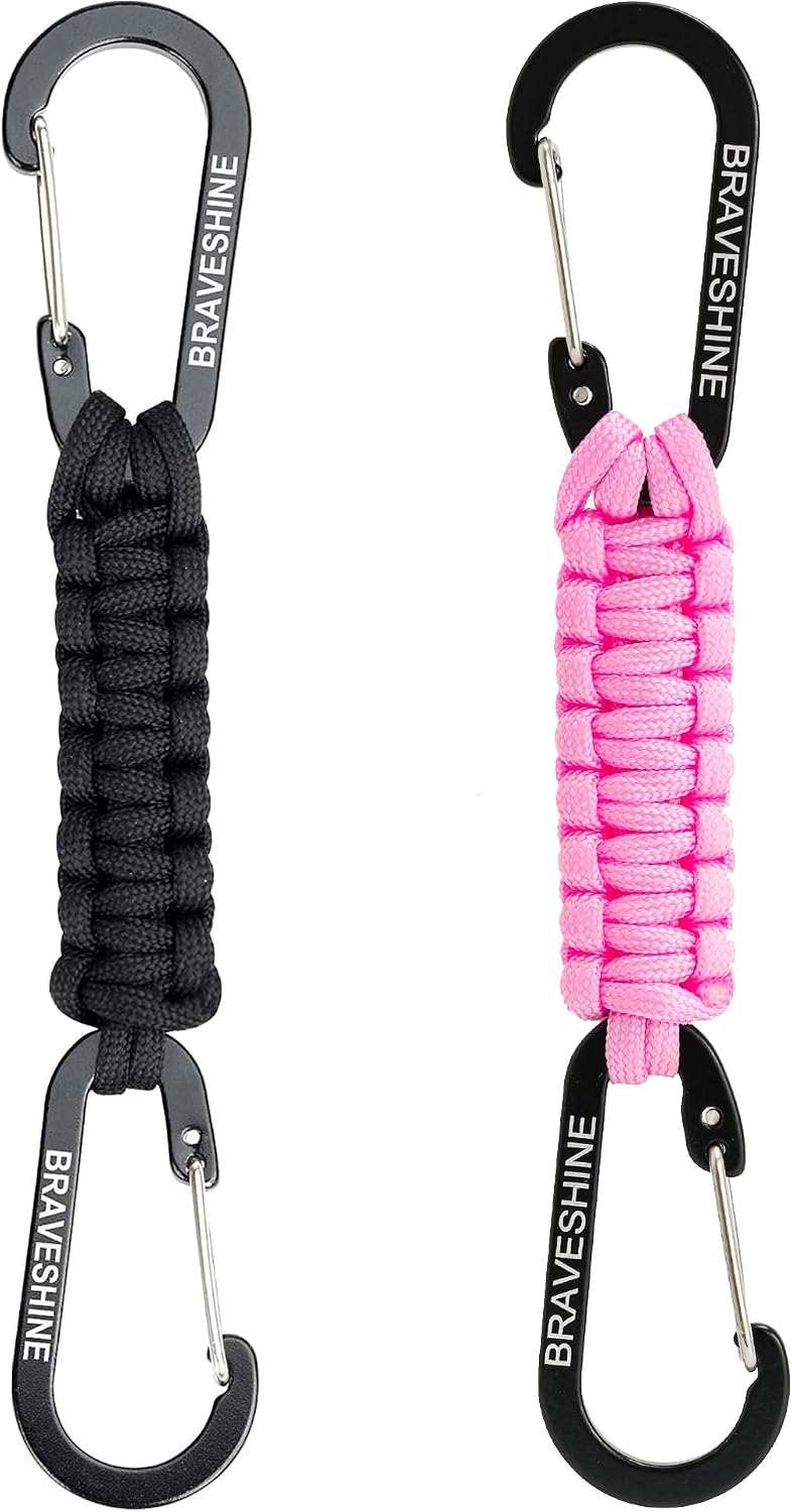 Bravora Paracord Keychain Carabiner Clip, D Ring Hanger Lanyard Hook for Keys and Gear
