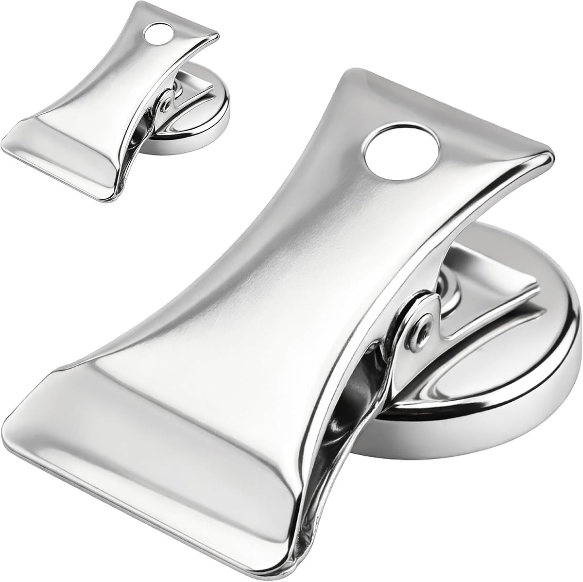 Magvora 7219 Chrome Plated Magnet Base With Clip, 1 Inch Diameter, Pack of 2 Pieces