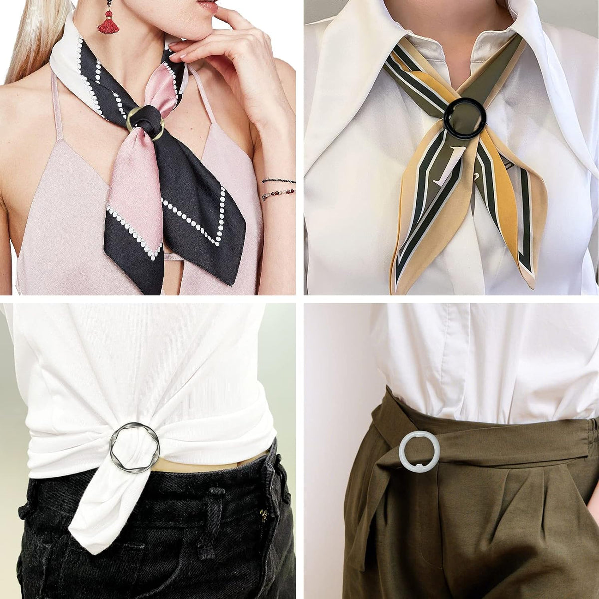 Elvora 6 Pcs Shirt Tie Clips for Women, Scarf Rings, Slides and Waist Tightener Clips