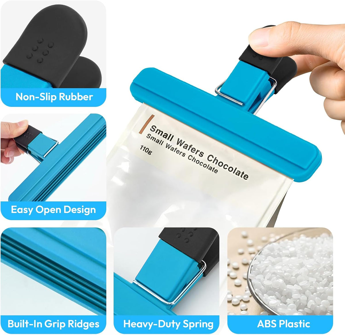 Olivora 6 Pcs Chip Clips, 6 Inch x 3.4 Inch, Colored Food Bag Sealing Clips for Kitchen