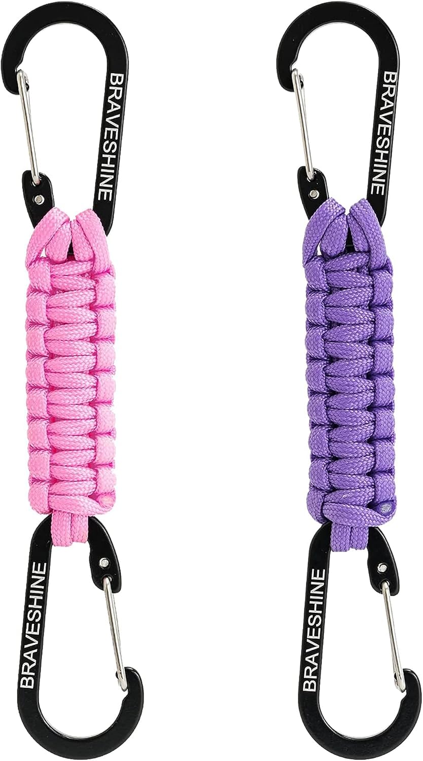 Bravora Paracord Keychain Carabiner Clip, D Ring Hanger Lanyard Hook for Keys and Gear