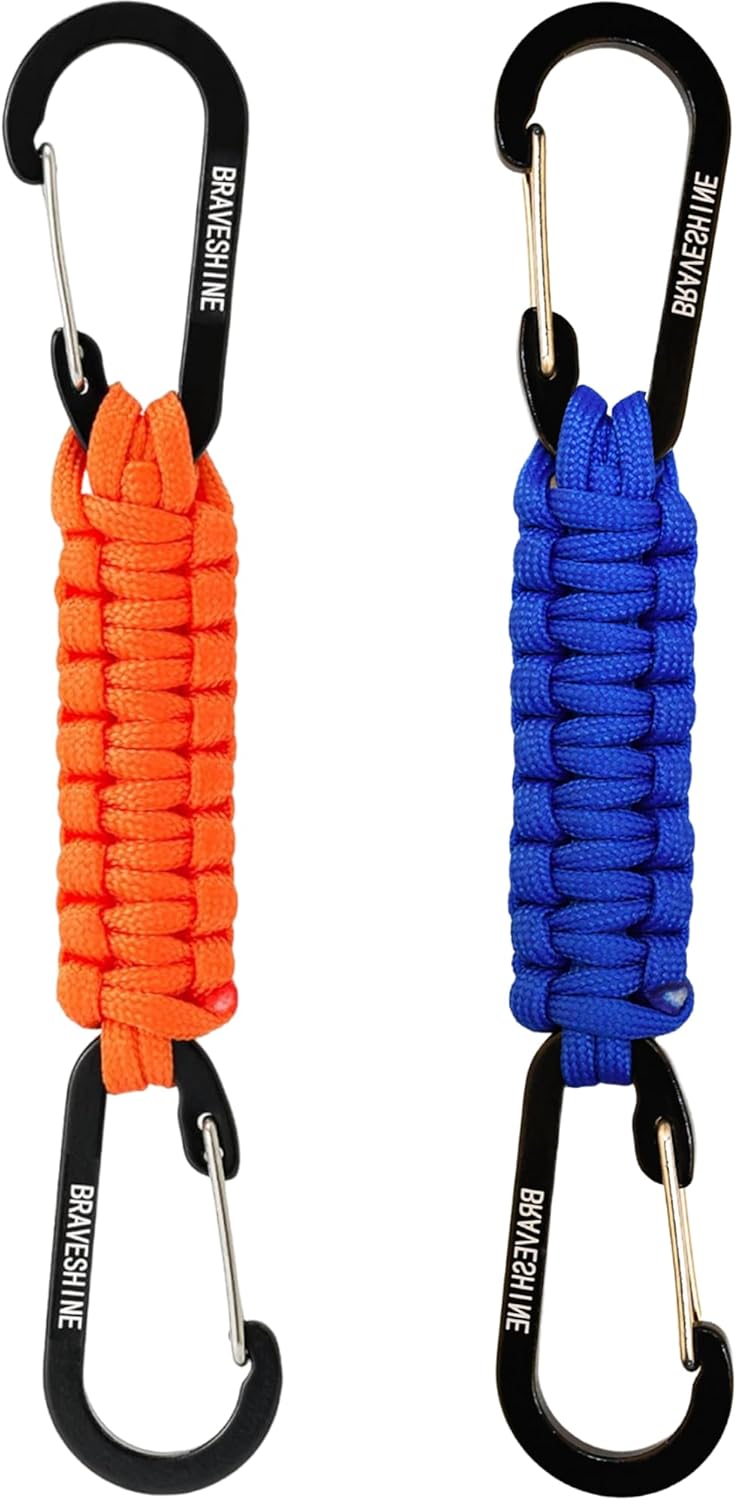 Bravora Paracord Keychain Carabiner Clip, D Ring Hanger Lanyard Hook for Keys and Gear