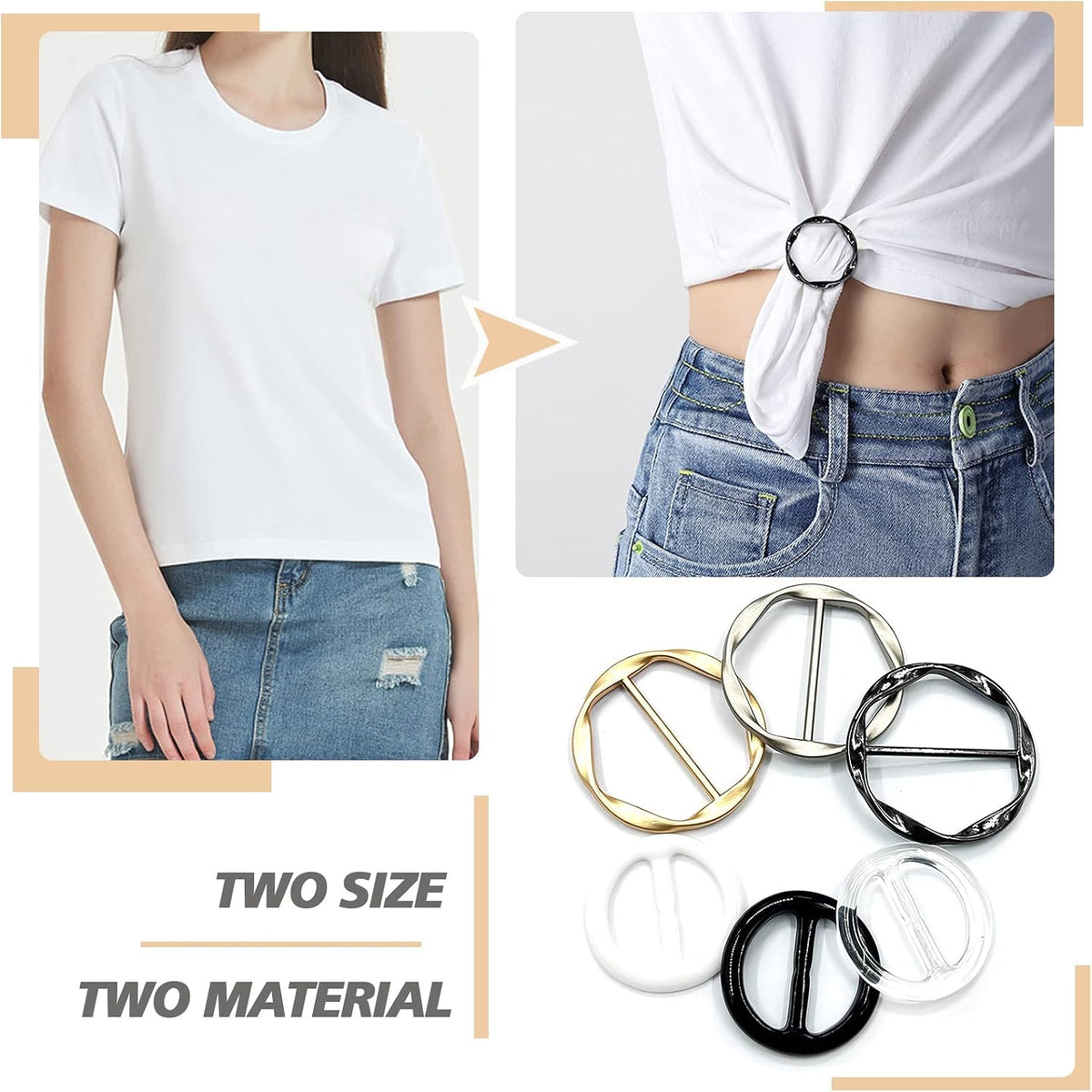 Elvora 6 Pcs Shirt Tie Clips for Women, Scarf Rings, Slides and Waist Tightener Clips