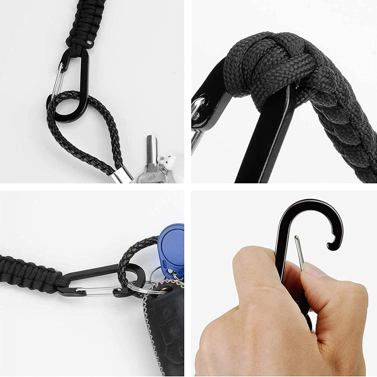 Bravora Paracord Keychain Carabiner Clip, D Ring Hanger Lanyard Hook for Keys and Gear