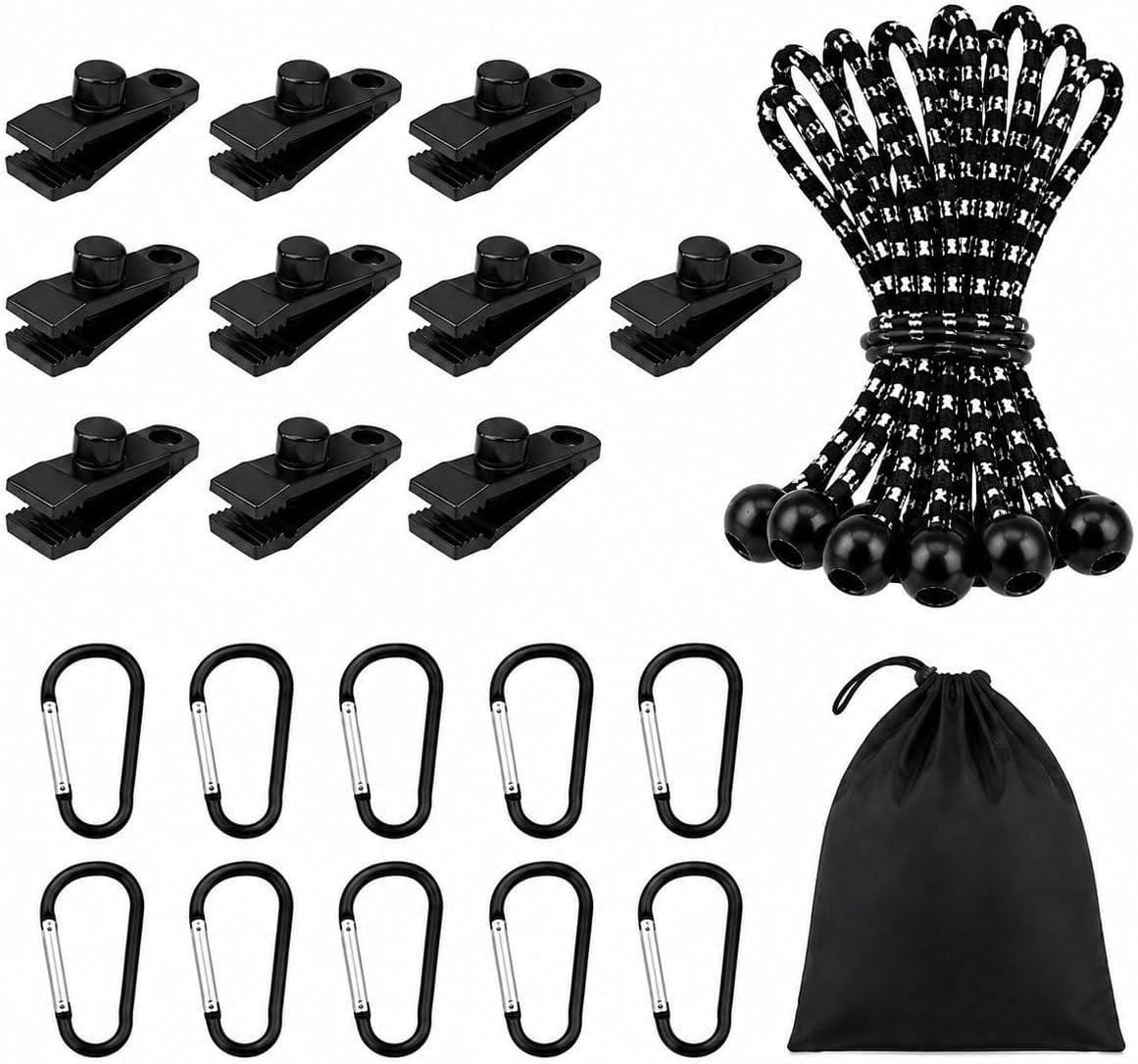 Tarvora Tarp Clips Heavy Duty Lock Grip, 30 Pcs Tarp Tie Downs and Steel Carabiners