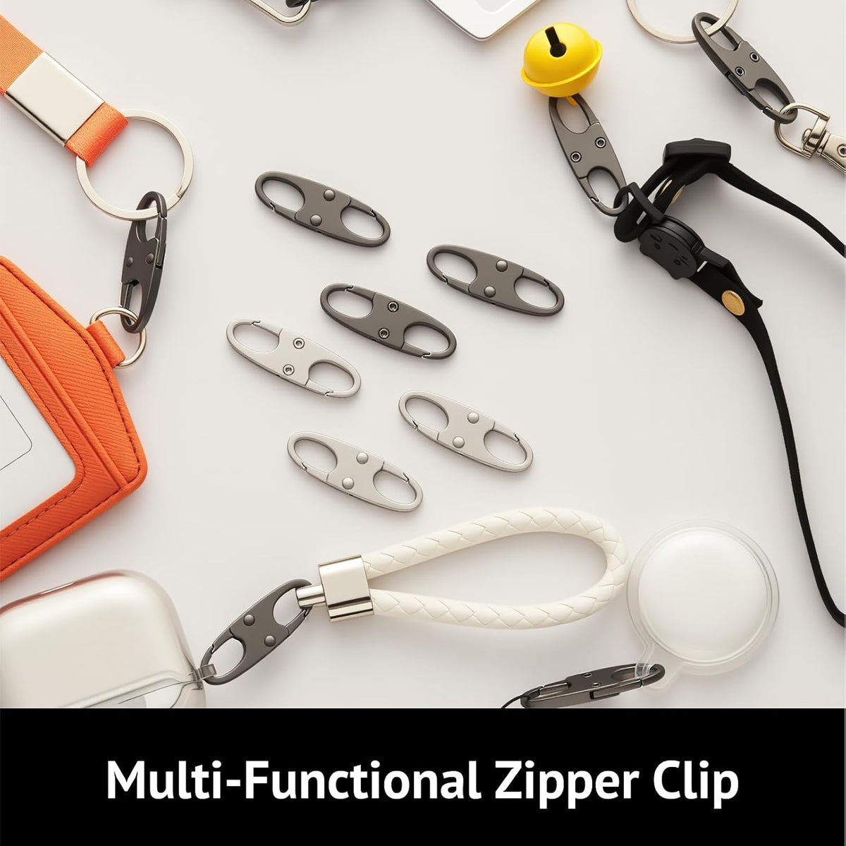 Zelora Zipper Clips Anti Theft, Carabiner Travel Essentials, 8 Pcs Gray for Luggage