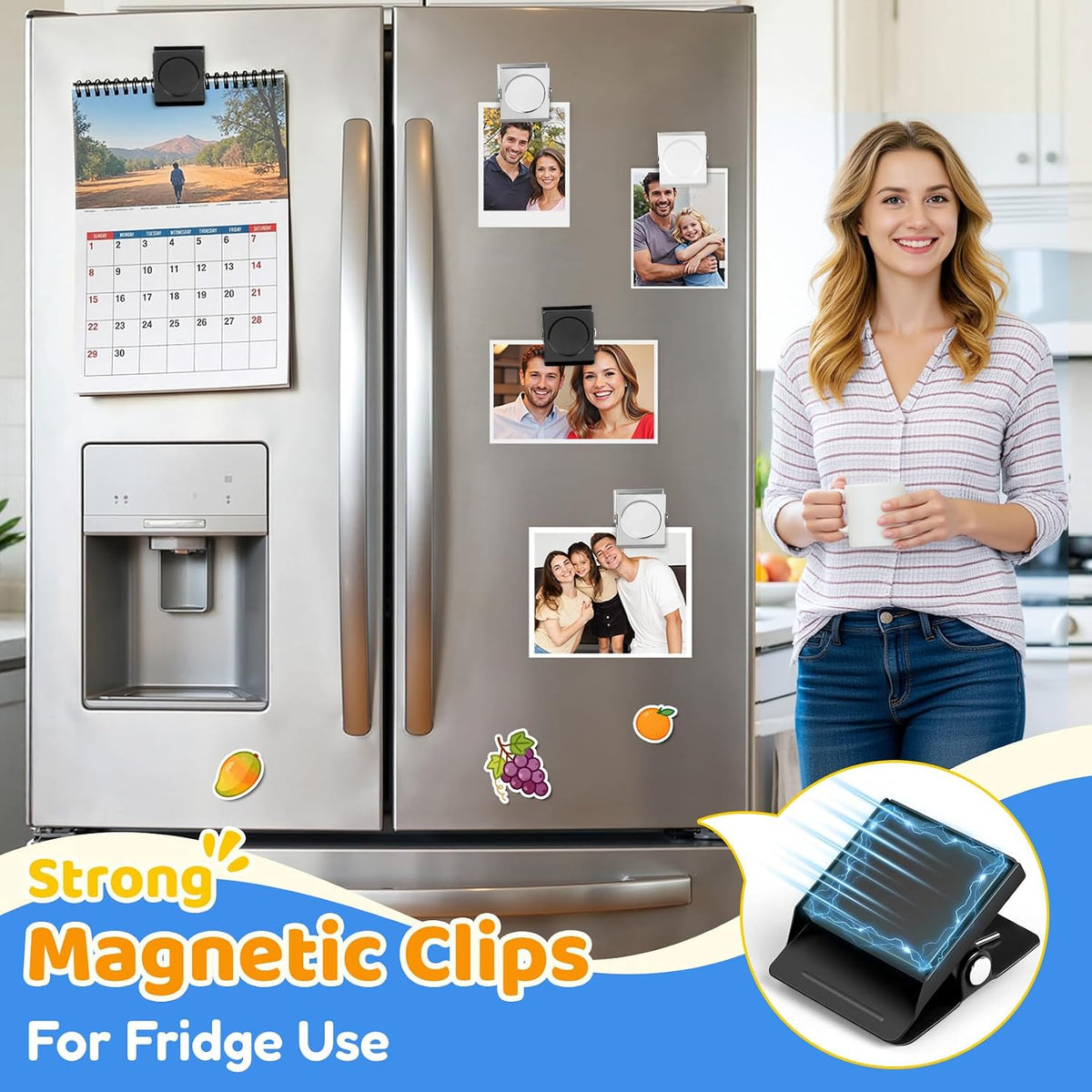 Ortiva 6 Pack Magnetic Clips for Refrigerator, Fridge Magnet Clips, 1.2 Inch, Strong Hold