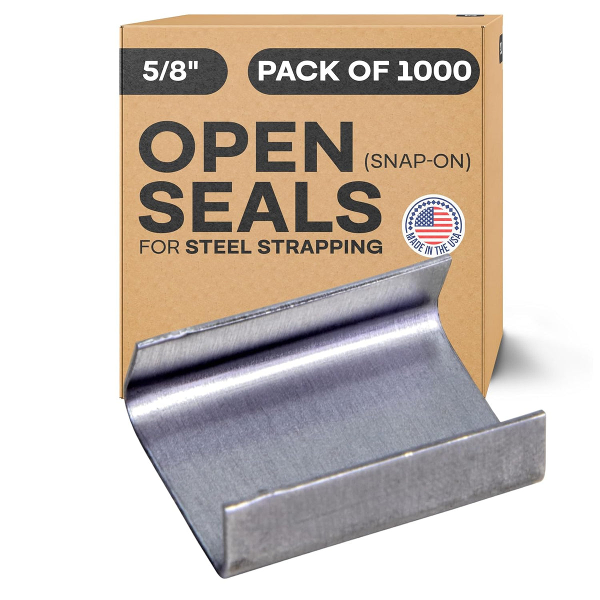 Ivoro Packaging Open Snap-On Seals for 3/4 Inch Strap Width Steel Strapping, 1000 Pack