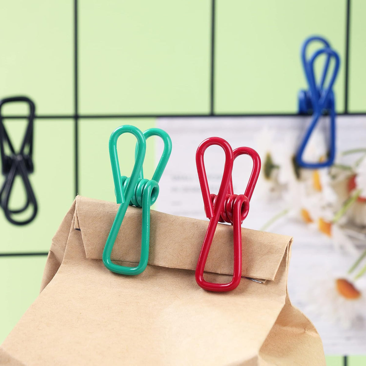 Colora 16 Pack Chip Clips, Utility PVC Coated Colorful Steel Chip Clips for Sealing Food