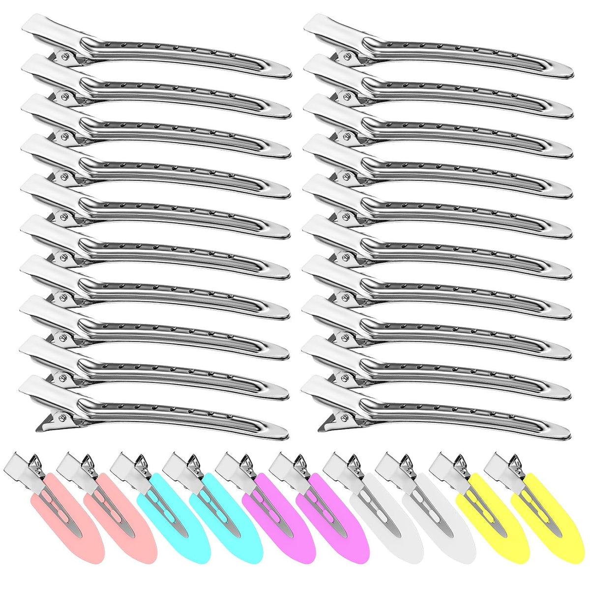 Metvora 30PCS Metal Alligator Hair Clips, Duck Billed Salon Styling Clips with Holes