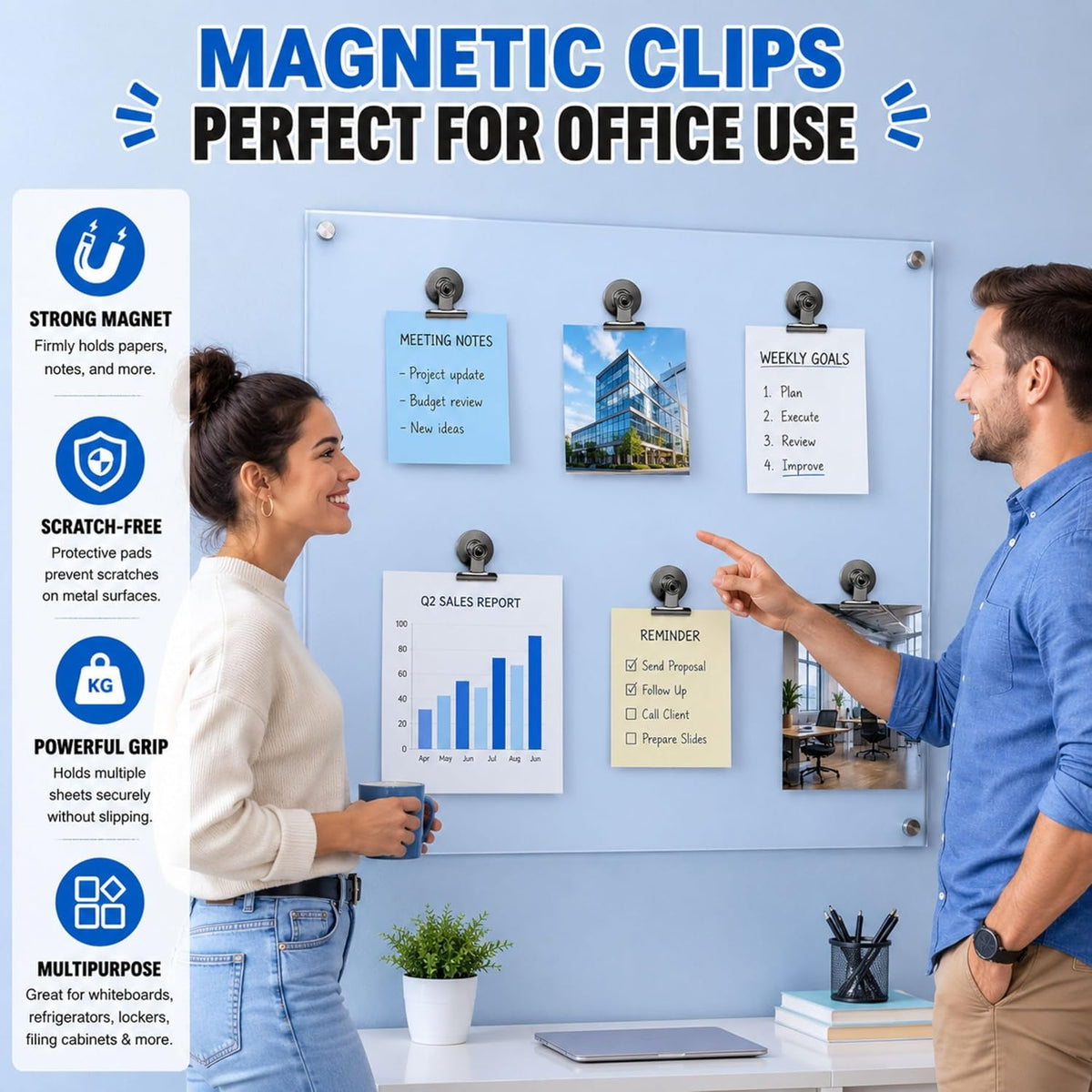 Ortiva 20 Pack Heavy Duty Magnetic Clips for Refrigerator and Whiteboard, Strong Magnets