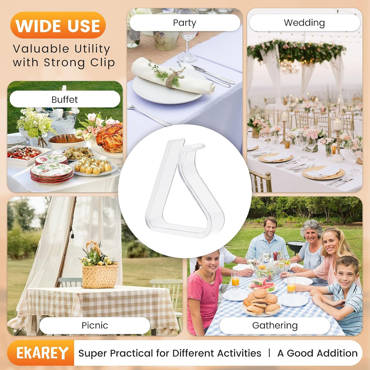 Elvara 24 Pcs Clear Tablecloth Clips, Holders for Securing Outdoor and Indoor Table Cloth