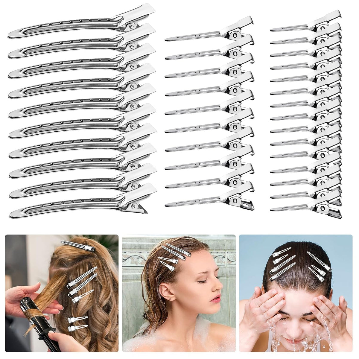 Metvora 30PCS Metal Alligator Hair Clips, Duck Billed Salon Styling Clips with Holes