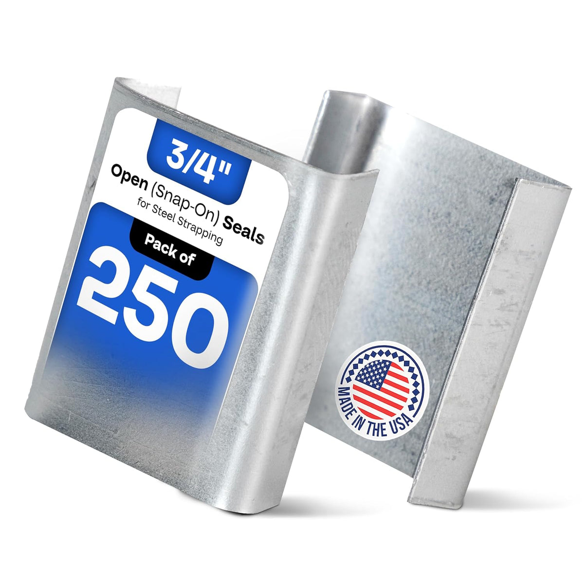 Ivoro Packaging Open Snap-On Seals for 3/4 Inch Strap Width Steel Strapping, 1000 Pack
