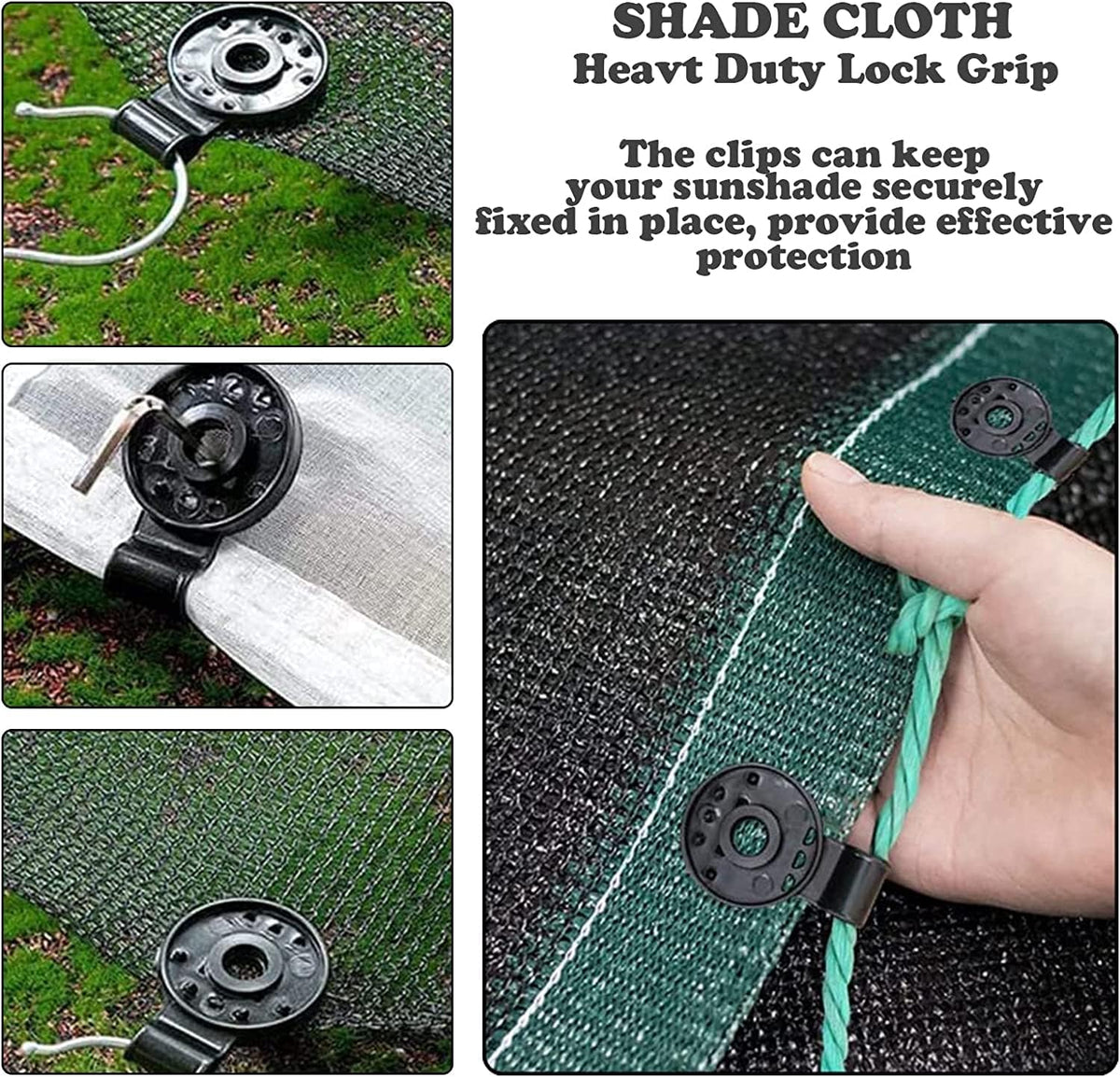 Shadex 60PCS Shade Cloth Clips, Heavy Duty Lock Grip Plastic Clips for Sun Shade Net