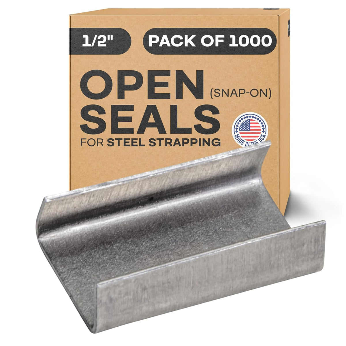 Ivoro Packaging Open Snap-On Seals for 3/4 Inch Strap Width Steel Strapping, 1000 Pack