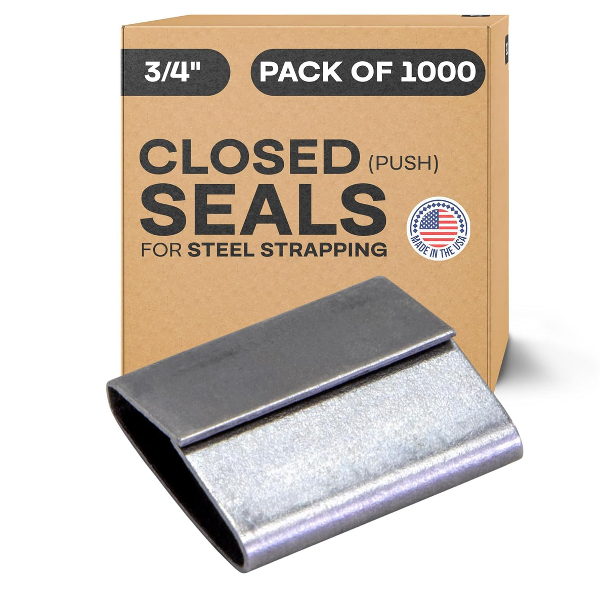 Ivoro Packaging Open Snap-On Seals for 3/4 Inch Strap Width Steel Strapping, 1000 Pack