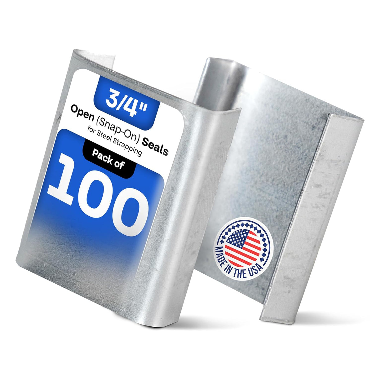 Ivoro Packaging Open Snap-On Seals for 3/4 Inch Strap Width Steel Strapping, 1000 Pack